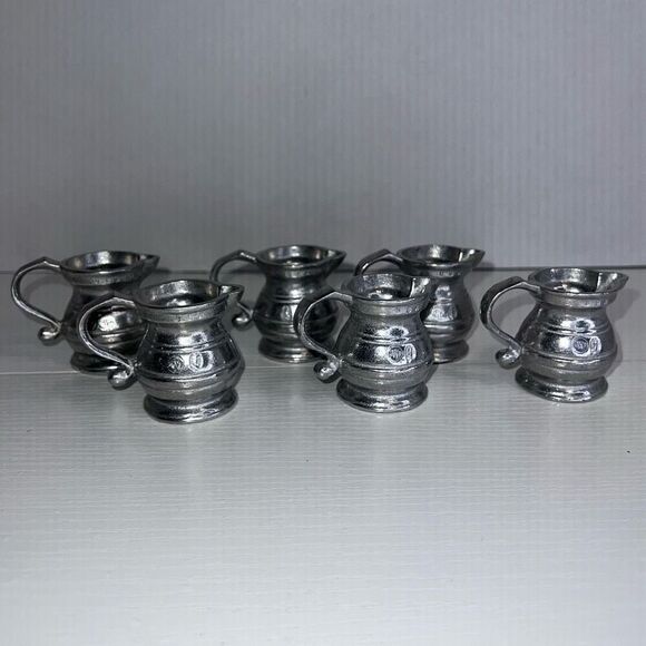 Vintage Wilton Armetale Pewter Small Creamer Pitcher Set Of 6 Stamped RWP 2” - Picture 6 of 6